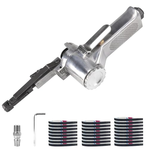 28 Pièces Ponceuse À Bande Pneumatique Portable Avec Poignée Rotative 360°, 25 Bandes 330x10mm, Mini Ponceuse À Bande/Polisseuse, Outil Pneumatique Pour...