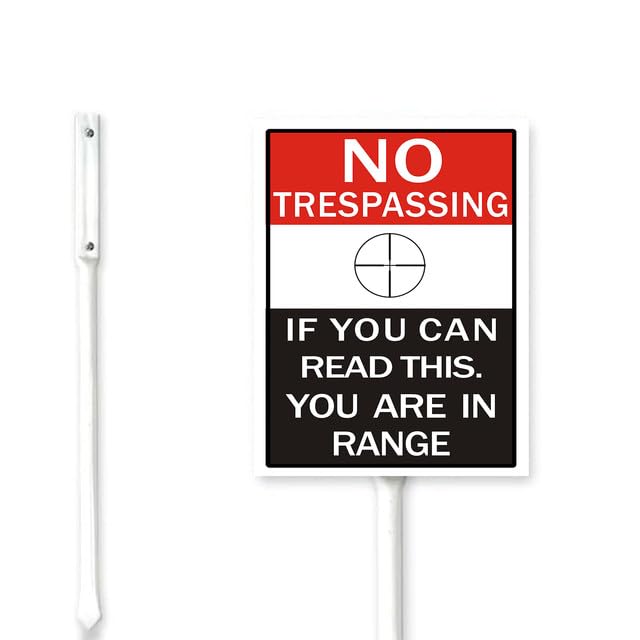 Geroclonup (18X22) No Trespassing ...You Are In Range Yard Sign with Stakes Rustproof Aluminum Funny Signs Stand for Home Neighborhoods Decorations Outdoor