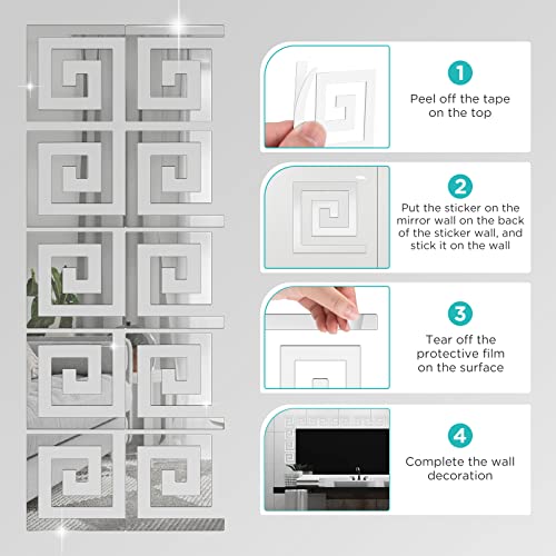 100 Pieces Removable Acrylic Mirror Setting, Mirror Tiles Wall Sticker Decal,Mirror Wall Stickers For Home Living Room Bedroom Decor,Room Decor Aesthetic(Silver) #TOP3