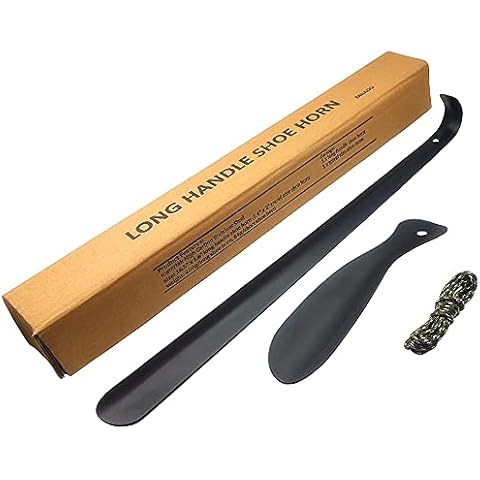 CJMILADO Metal Shoe Horn Long Handled - Stainless Steel Shoe Spoon 16.5’’ and Travel Short Shoe Horn 7.4’’ Set of 2 High Carbon Black（2 pack） Cover