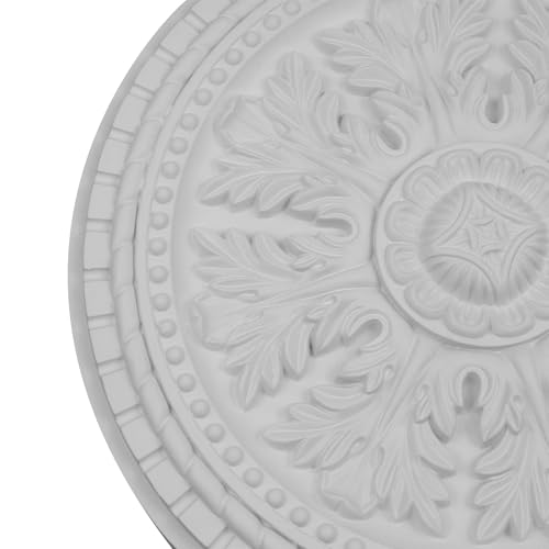 Image of 13 Inches PU Ceiling Medallions 2Pcs, White, for Ceiling Hole Covering | Whole Plate Type, Paintable, European Vintage Style Carving, Made of Synthetic Foam