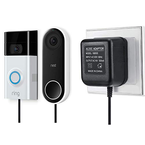 Power Adapter for Nest Hello Video Doorbell 18v Output Power Supply Cable Charger Kit w/ 2 Cord | AC Adopter Plug for Outdoor Wall Outlet Plug-in by Sully