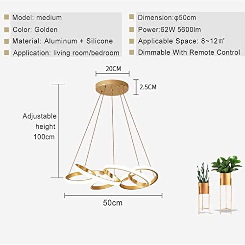 LED suspendu en aluminium moderne dimmable avec télécommande pour grand salon