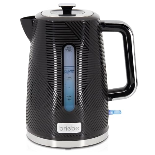 briebe Elegance Hervidor Agua Eléctrico 1,7L Inalámbrico, Tetera Infusiones 2200W Ebullición Rápida, Libre BPA, Base 360°, Controlador Strix, Apagado Automático, Diseño Moderno, Negro