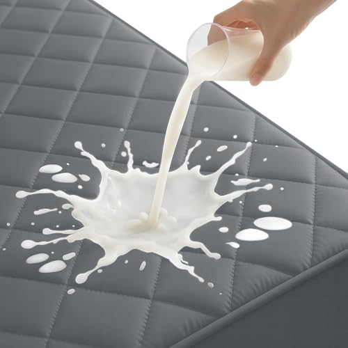 YSTELLAA Impermeable Protector Colchon 90x190cm, Funda Colchon Antiacaros Allergenic, Transpirable, Ajustabl Cubre Colchón Estira hasta 30cm De Profundidad, Gris