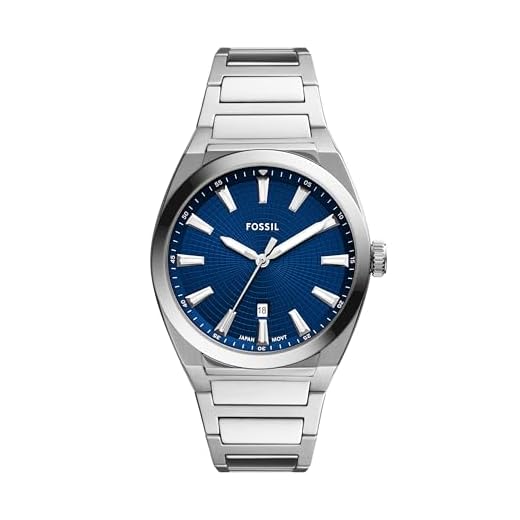 Fossil Relógio social masculino Everett de aço inoxidável de quartzo, Prata/azul, Relógio de quartzo