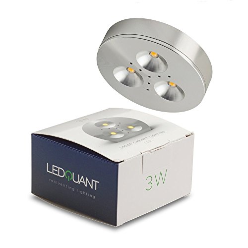 LEDQuant 3 Watt Dimmable Under Cabinet LED Light with Driver, Puck Light, Warm White