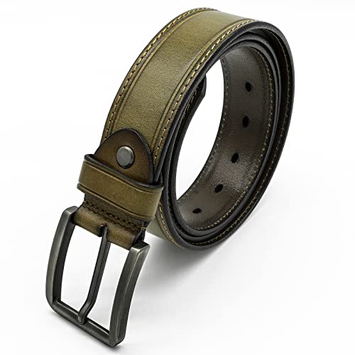 LETISH Fashion Mens Buckle Leather Belt - Durable Men's Belt Can Be Punched Arbitrarily Belts For Men With Perforated Nails (suit for pants size 33-35, green)