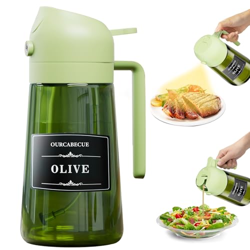 Image of Olive Oil Sprayer & Dispenser Bottle for Cooking 16oz Dark Glass Oil Mister | 2-in-1 Oil Sprayer & Pourer, Fine mist, Light-Blocking, Wide Mouth for Easy Refill & Clean, 8 Oil Labels, Reusable