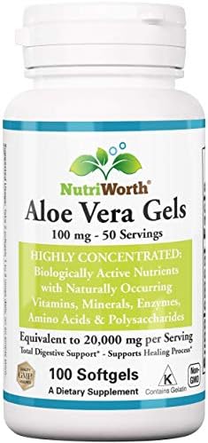 Nutriworth Aloe Vera Supplement (100 Softgels ) 20,000mg Pure Gel Equivalency – Made with Organic Aloe Vera