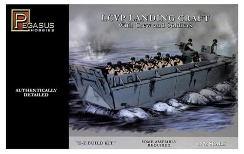 LCVP Landing Craft w/Pre-Painted Water Base, 15-Soldiers & 3-Crew (Snap Kit) 1-72 Pegasus