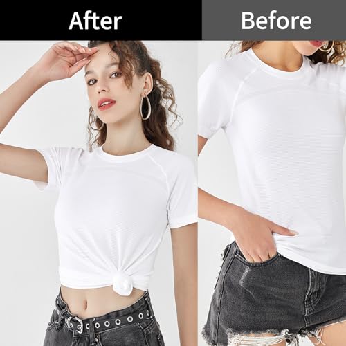 4pcs Elastic Belt, Shirt Tuck Band Women, Adjustable Tucky Belt to Crop Tops, Crop Tuck, Can Be Worn with Jeans, Trousers, Dresses, Change The Style of Tops, with 1 Frosted Drawstring Storage Bag4