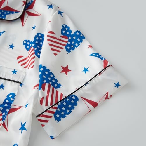 Image of Piacakece 4th of July Women Outfit Short Sleeve Button Shirt Matching Shorts Satin Pajama Sets Women July Fourth Clothes