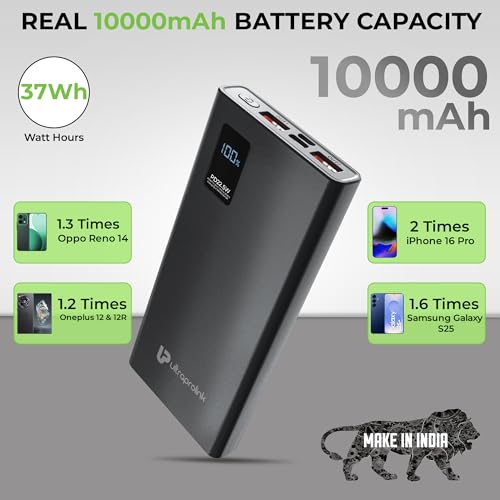 Image of UltraProlink 10000mAh Slim 22.5W QC-PD -PPS Power Bank|Juice-Up Pro |for iPhone 15 /14,iPad,Galaxy, Nothing & Pixel Phones|UM1119|Black