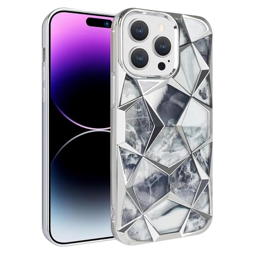 Image of COVERLY for iPhone 15 3D Diamond Glitter Sparkle Case,Full Protective Luxury Cube Gradient Sparkle Back Case Pastel Colorful Stylish Fashion Fun Aesthetic Cover for Apple iPhone 15 (Shinny Silver)