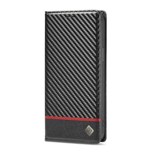Coque iPhone 16E rabat cuir carbone avec fermeture aimantée sécurisée et clapet intégral