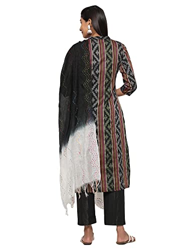 Image of Vbuyz Women's Cotton Blend Printed Straight Stitched Kurta Pant with Dupatta (VF-KU-1949-SKD-38 Black Medium)