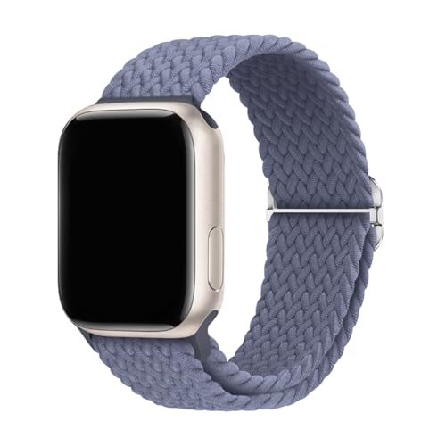 Braided Stretchy Solo Loop Band Compatible with Apple Watch 49mm 46mm 45mm 44mm 42mm 41mm 40mm 38mm Elastic Nylon Sport Strap for Series 11/10/9/8/7/6/5/4/3/SE/Ultra 2 Men Women (Blue Gray,38/40/41/(42mm-Series 11 10))
