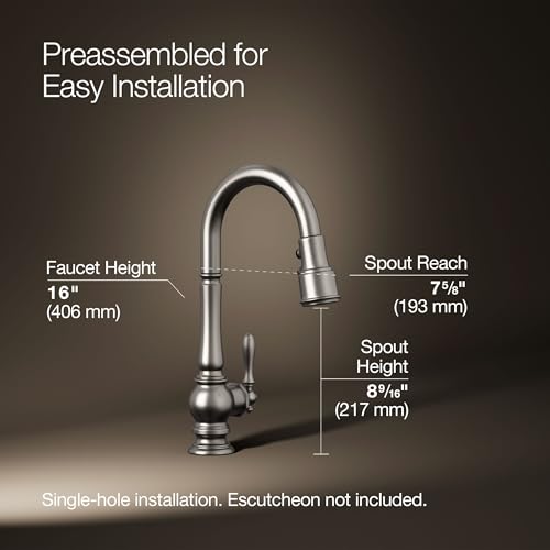 KOHLER Artifacts® Pull Down Kitchen Sink Faucet with Single Hole Install and Lever Handle, and 3-Function sprayhead Featuring Sweep and BerrySoft Spray, K-99261-VS by Kohler - Used condition - Image 3
