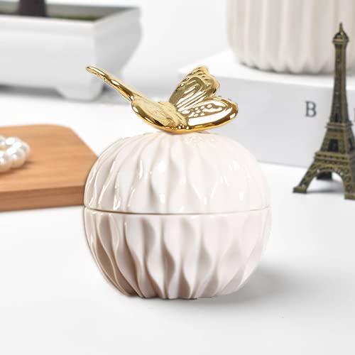 whungfa Golden Cute Animal butterfly Ceramic Jewelry Box Ring Storage Jar Animal Candy Box for Keeping Holding Ring, Necklaces, Jewelry, Earring, Keys,wedding Candy, 4.2 Inch