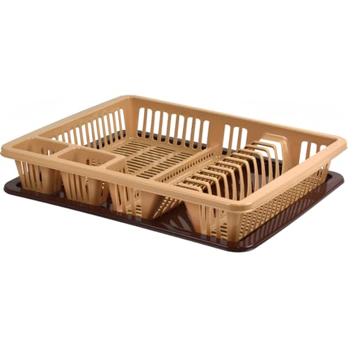 punkto. Égouttoir de luxe pour vaisselle – 3 couleurs – 46x38x9 cm – Résistant au lave-vaisselle – Sans BPA – Porte-vaisselle en plastique avec bac d’égouttement – Blanc, gris, noir (beige/brun)