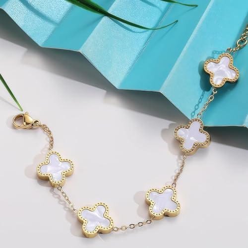 FANAOREN Cadeau Femme Bracelet Trèfle à Quatre Feuilles en Acier Inoxydable Cadeau Anniversaire Femme Maman Soeur Amie Noel Saint Valentin Fete des Meres (doré) – vue 3