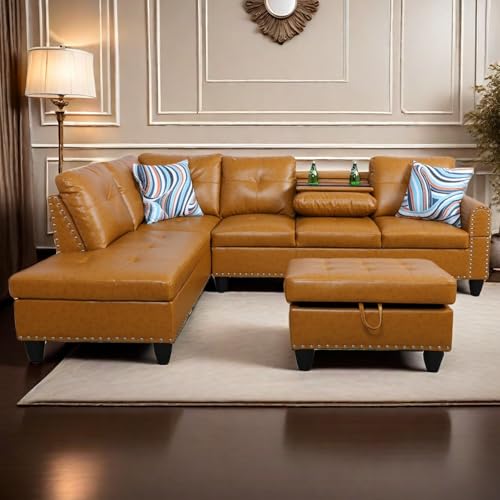 Opiniones y reviews de Sala Esquinera Chocolate disponible en línea para comprar. 47 GlasFlength - Sofá seccional en Forma de L con otomana de Almacenamiento, Moderno sofá cómodo con Soporte Reversible para Tazas y Silla, sofá Modular de 97 Pulgadas de 4...