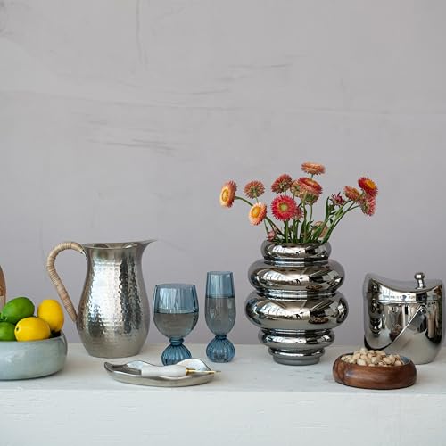 Vase en verre nervuré à effet miroir chromé et reflets ambrés