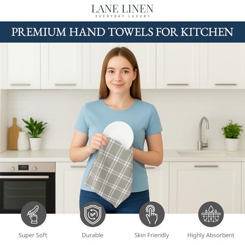 Image of LANE LINEN Cotton Kitchen Towels Set, 4-Pack - Absorbent, Quick-Drying Dish Towels, Tea Towels, 18 inch x 28 inch - Slate Grey