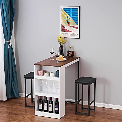 Panana 3 Piece Dining Table Set Kitchen Bar Table With Two Stool Storage Shelves Wood Counter Height Table Top With Sew Kerf Finish Dining Room Home #TOP1
