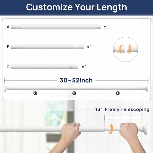 Image of ENJOYBASICS 1 inch White Shower Curtain Rod, 30-52 inch Adjustable, Secure Tension