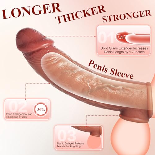 Image of Realistic Penis Sleeve Extender for Men, 8.3'' Silicone Cock Sleeve with Testicle Ring, Reusable Penis Enlarger Delay Ejaculation Enhance Erection Male Adult Sex Toys for Couples by WIEUL Flesh