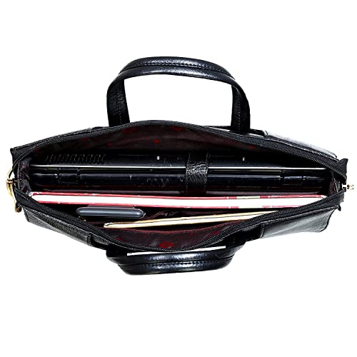 Image of RICHSIGN LEATHER ACCESSORIES Full Grain Natural Leather Laptop Messenger & Shoulder Bags for Men Women Office Briefcase Branded Stylish..Dimensions: L-14 x H- 12 x W- 2 Inch (Weight=900 GR)