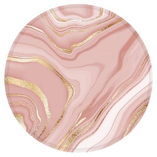 HEVITDA Mouse Pad, Non-Slip Rubber Base Mousepad with Stitched Edge, Gaming Round Mouse Pads, Waterproof Office Mouse Pad, Small Size 7.87 x 7.87 Inch (Pink Gold Marble)