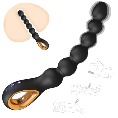 Vibrating Anal Beads Butt Plug, Auknut Rechargeable Flexible Butt Plug Prostate Massager with 10 Vibration Modes Anal Toys, Silicone Anal Beads with Pull Ring Design, Anal Toy for Men Women Couple