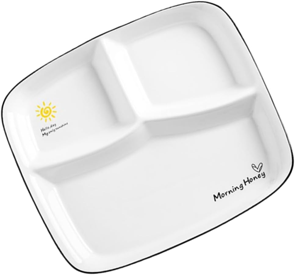Cabilock Ceramic Divided Breakfast Plate Creative Three-compartment Dish and Easy to Clean for Individual Meals and Snacks Elegant White Design