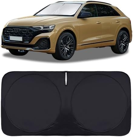 Custom Sunshade Windshield Sun Shade for 2018-2023 2024 2025 2026 Audi Q5 Q8 SUV Accessories Front Window Shades Cover for Windshield Sun Visor Screen Foldable 2 Layers 210T Protector Blocks UV Rays