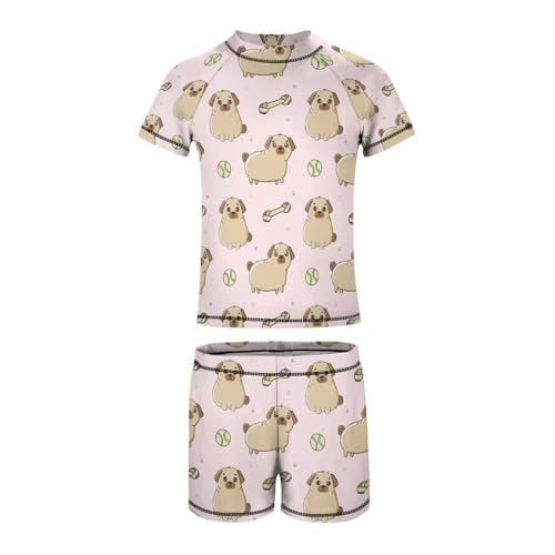 Cute Dog Breed Pug and DogChildren's Swimsuits Boys Two Piece Suit8-10Y（130cm）4