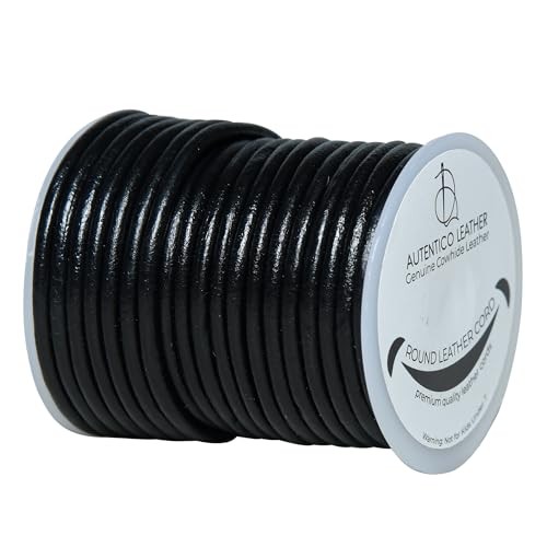 Autentico Leather String Cord for Making Necklace, Bracelets and Jewellery, Genuine Cowhide Leather Round Braided String Bolo Tie Cord Rope for Shoe Laces and DIY Crafts (Black, 3mm) by Autentico Leather - Image 2