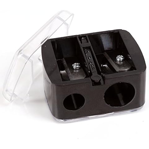 Double Pencil Sharpener with Lid | Cosmetic Make Up Sharpener for Small & Large Lip Liner, Brow & Eyeliner Pencils Twin Duo Hole Cover