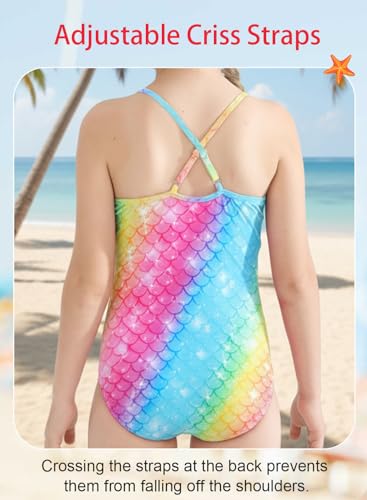 Image of Girls Swimsuit One Piece Bathing Suit with Adjustable Straps Cute Little Kids Swimming Suits Beach Swimwear 4T-12