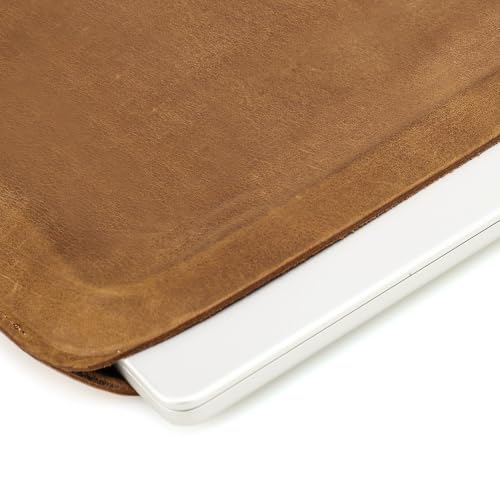 Image of CONTACTS Full Grain Leather 14.2 inch Laptop Case Slim Laptop Sleeve | Compatible with MacBook Pro 14 inch, Handmade, Light Brown