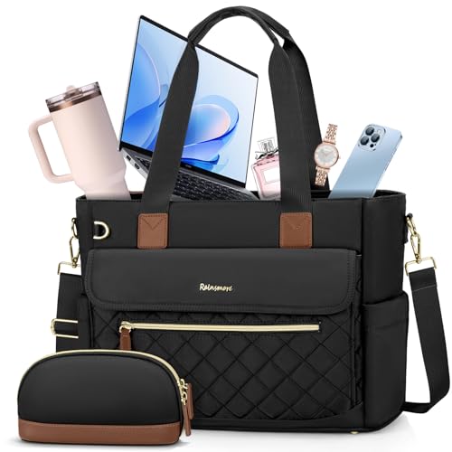RAINSMORE Teacher Tote Bag 15.6 inch Laptop Bag for Women with Small Bag Work Bags Nurse Bag Professional Computer Briefcase