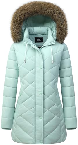Women's Long Warm Winter Coat Windproof Thickened Fleece Lined Down Jacket Waterproof Puffer Outerwear with Removable Hood