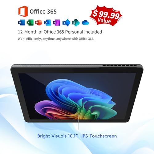 Image of 2-in-1 Laptop /Tablet (2026), Windows 11 PC with Magnetic Keyboard, 1-Year Office 365, 10.1 inch FHD IPS Touchscreen, 8GB RAM 256GB SSD, 6500Y Processor, USB-C, 2 Stereo Speakers for Home Office Students