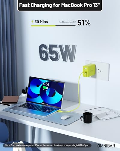 Image of 65W USB C Charger Block, 3-Port GaN Fast Wall Charger Power Adapter