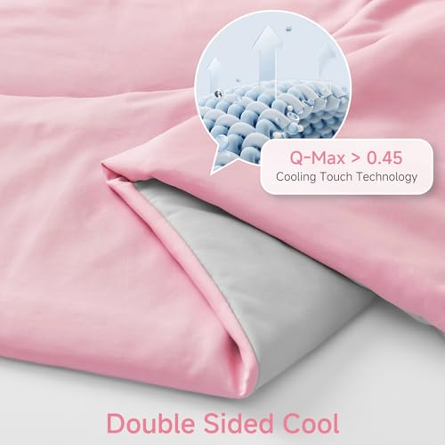 Image of HOMFINE Cooling Comforter Queen Size, Pink Summer Cooling Blanket for Hot Sleepers and Night Sweats, Japanese Double-Sided Cold Tech Fabric Q-Max 0.45, Soft Breathable Silky Smooth Lightweight