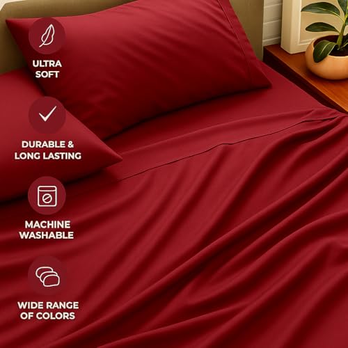 Image of Premium Cotton Bedsheets - King Size 102x108 Inches, Burgundy | Lightweight, Super Soft & Wrinkle-Free | Includes 2 Pillow Covers