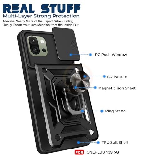 Image of Armor Bumper Back Cover Case for OnePlus 13S 5G Rotating Camera Cover, Ring Holder & Kickstand | Heavy Duty & 360 Degree Protection OnePlus 13S 5G Back Cover (Black)