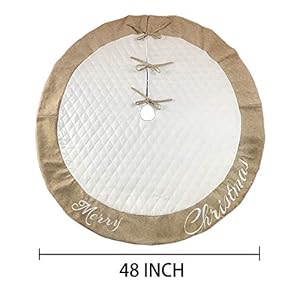 Aiseno 48 inch christmas tree skirt white thick luxury quilted cotton with burlap decoration for merry christmas party christmas tree skirt decorations  urban country home decor